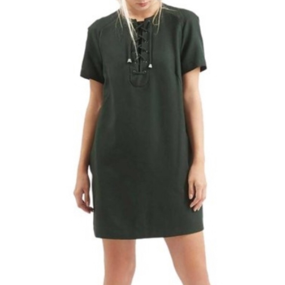Topshop Forest Green Criss Cross Tie Shift Dress
